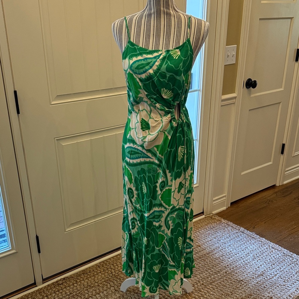 FARM Rio Green and White Floral Midi Dress